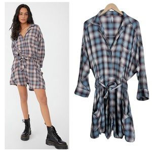 Free People Before I Let Go Plaid Romper Moonstone Combo Size Medium